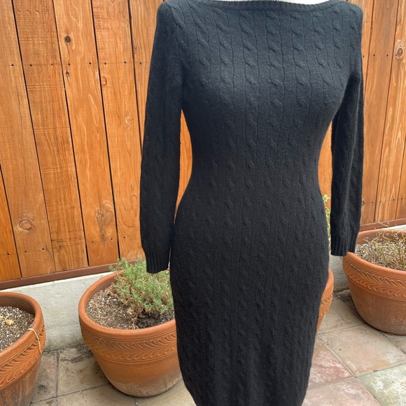 Ralph Lauren black label 100% cashmere cable knit, boat neck sweater dress M L - Picture 3 of 10